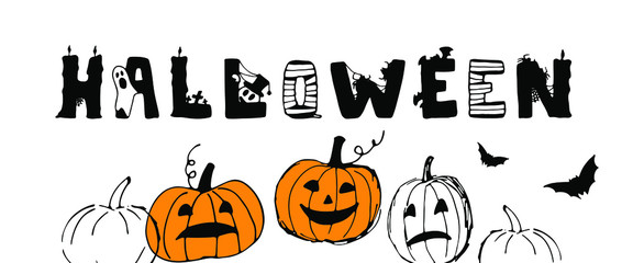 Vector Halloween greeting card. Cute pumpkin background