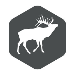 Silueta de ciervo haciendo su llamada en hexágono color gris