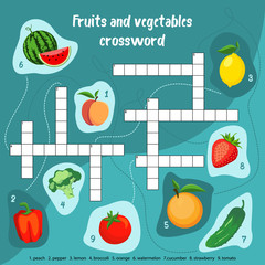 Fruits vegetables crossword puzzle for children