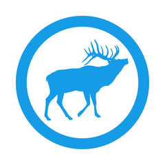 Silueta de ciervo haciendo su llamada en círculo color azul