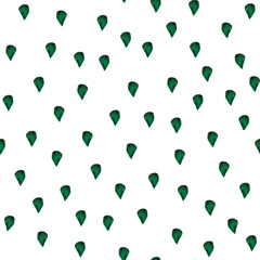 Green hand drawn drops on a white background. Watercolor seamless pattern. Design for textile, card, print, wrapping.