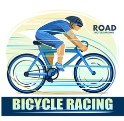 Bicycle racing. Road sports. Isolated vector on white background. Cycling emblem. Competition. Race. The winner racer rushes at high speed to the finish line.