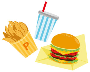 ファーストフードメニューのベクターイラスト ハンバーガー フライドポテト ホットドッグ Wall Mural Nisi