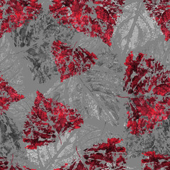 Black and red leaves watercolor, branches, seamless pattern, vintage background, texture textile