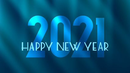 Luxurious 2021 Happy New Year card. Elegant lettering and symbols on a cool abstract background.