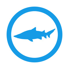 Silueta de tiburón toro en círculo color azul
