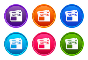 Newspaper icon luxury bright round button set 6 color vector