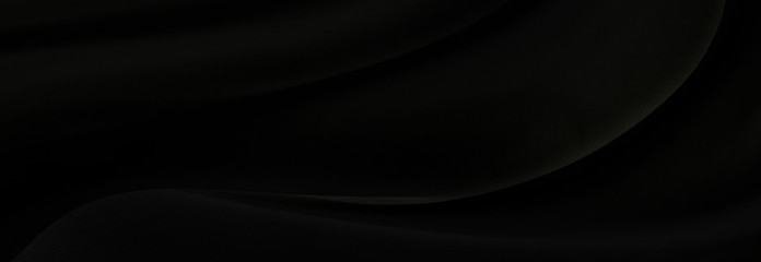 Black gray satin dark fabric texture luxurious shiny that is abstract silk cloth panorama background with patterns soft waves blur beautiful.