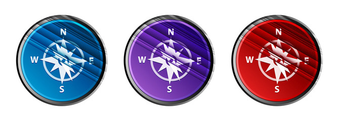 Compass icon natural sky light round button set stripes line illustration