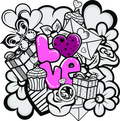 Hand drawn vector mega doodle with spring theme.