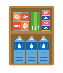 防災 フードストック 水 ペットボトル レトルト 食品 宅配 備蓄 備え 災害 ダンボール ベクター イラスト