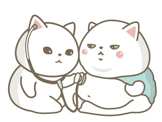 猫の医者に診察を受ける太った猫