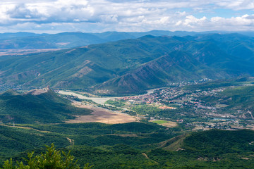 Beautiful view of the old town of Mtskheta from the Zedazeni mountain in Georgia