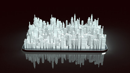 building city on tablet for property content 3d rendering..