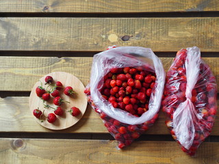 Fruit background. The process of preparing strawberries for storage in the freezer for future use.