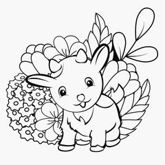 Coloring page with a cute goat