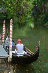 Obraz premium a gondola in a romatic canal of Bamberg in Germany