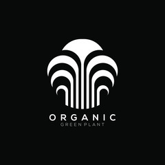 Organic white logo template. Leaves icon with black background