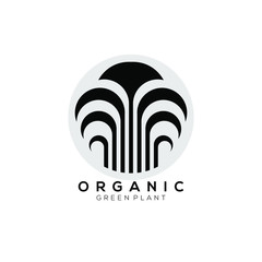 Organic silhouette logo template. Leaves icon with circle gray background