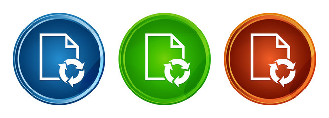 Document process icon stylish round button set glass design