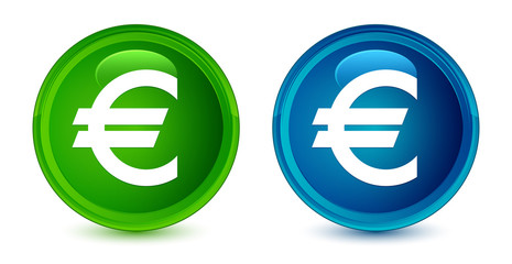 Euro sign icon artistic shiny glossy blue and green round button set