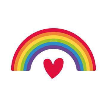 cute rainbow weather with heart flat style icon