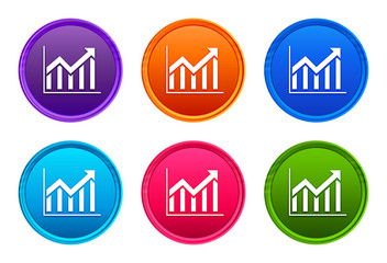 Statistics icon luxury bright round button set 6 color vector