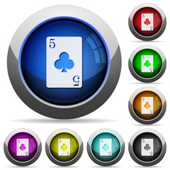 five of clubs card round glossy buttons