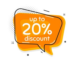 Up to 20% Discount. Thought chat bubble. Sale offer price sign. Special offer symbol. Save 20 percentages. Speech bubble with lines. Discount tag promotion text. Vector