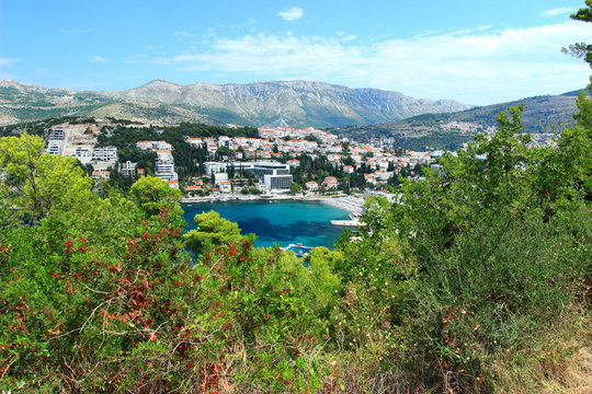 Lapad beach, part of Dubrovnik, famous touristic destination in Croatia