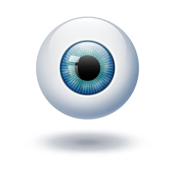 Realistic vector illustration icon 3d round image blue green azure eyeball. Transparent on the white background.