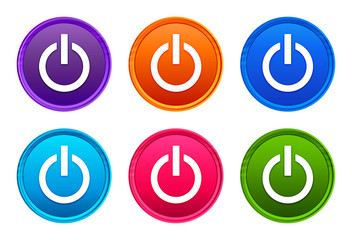 Power icon luxury bright round button set 6 color vector