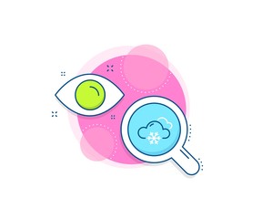 Clouds with snowflake sign. Research complex icon. Snow weather forecast line icon. Cloudy sky symbol. Analytics or analysis banner. Snow weather sign. Vector