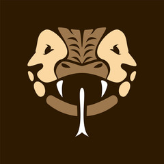 Two right and left lion heads combined into a snake head with a cruel impression. Has the impression of strong energy, an attacker, not hopeless