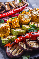 delicious fresh grilled vegetables on a stone plate