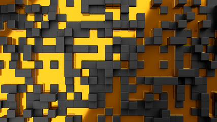 3d abstract geometric golden background with black cubes