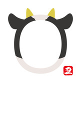 ウシの顔のフォトフレーム年賀状テンプレート（文字なし）