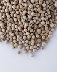 white peppercorns seed on white acrylic background