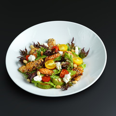 Dishes of traditional Russian cuisine. Restaurant serving. Black background.