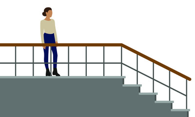 Female character standing on a stairwell and waiting