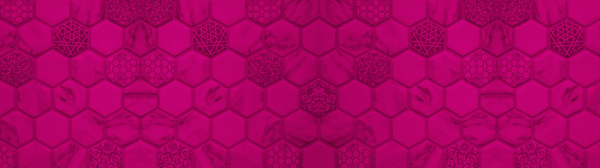 Abstract magenta pink seamless geometric modern tile mirror made of hexagonal hexagon tiles texture background banner panorama