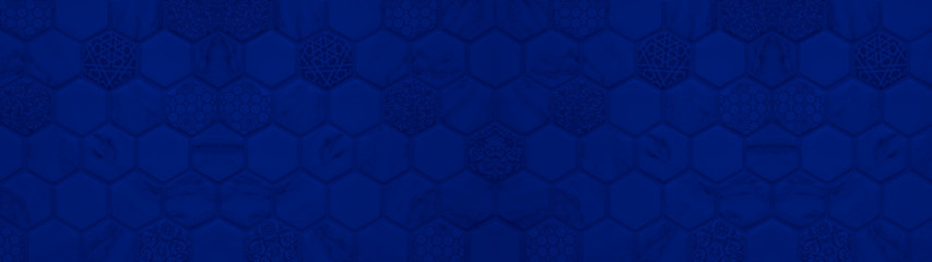 Abstract dark phantom blue seamless geometric modern tile mirror made of hexagonal hexagon tiles...