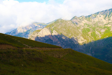 mountain landscape with blue sky in Ossetia