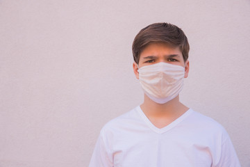 Social distance. A young man in lockdown city asking for social distancing