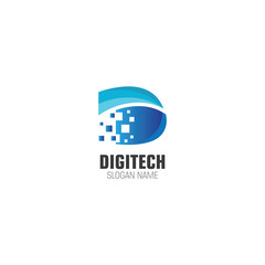 Digitech flat creative logo design modern technology template business