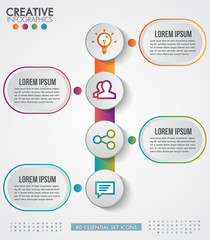 Infographic modern design vector template for business with 4 steps or options illustrate a strategy. Can be used for workflow layout, diagram, annual report, web design.Free 80 essential icons.