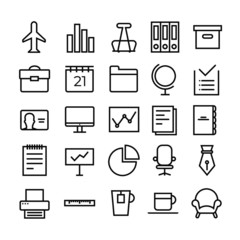 Business and Office line icon set. Plane, infographic, graphics, calendar, web, 