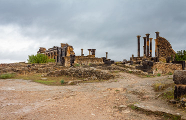 Fototapeta na wymiar The archaeological site of Volubilis, remains of Morocco's oldest Roman site