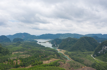 Subtropical mountain river rural landscape