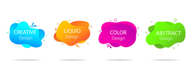 Trendy gradient shape design banner. Vector abstract liquid elements for background, poster. Geometric fluid shapes with color memphis sign.